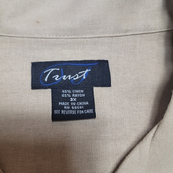 Trust 3X Tan Beige Linen Blend Short Sleeve Button Up Pocket Shirt & 44/30 pants - Picture 4 of 11